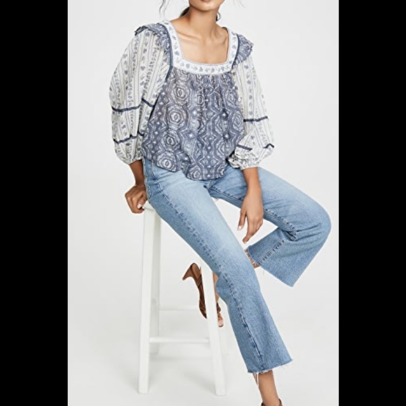 Free People Mostly Meadow Blouse In Ivory Combo - Picture 1 of 5